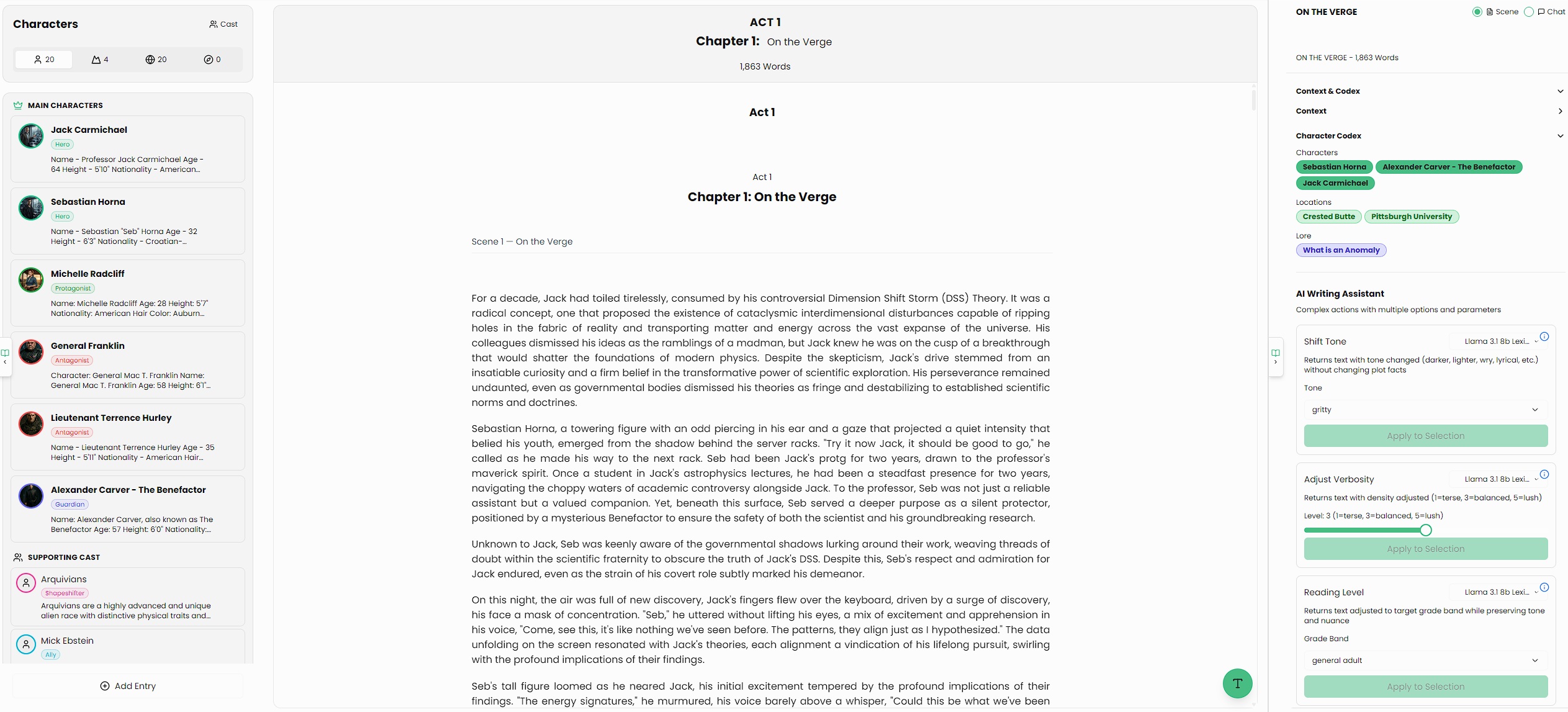 AI Writing Assistant: tone, verbosity, reading level.